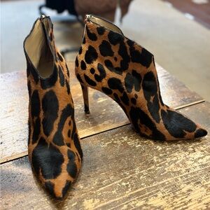 Tamara Mellon Leopard Jaguar Print Calf Hair Ankle Heel Booties
